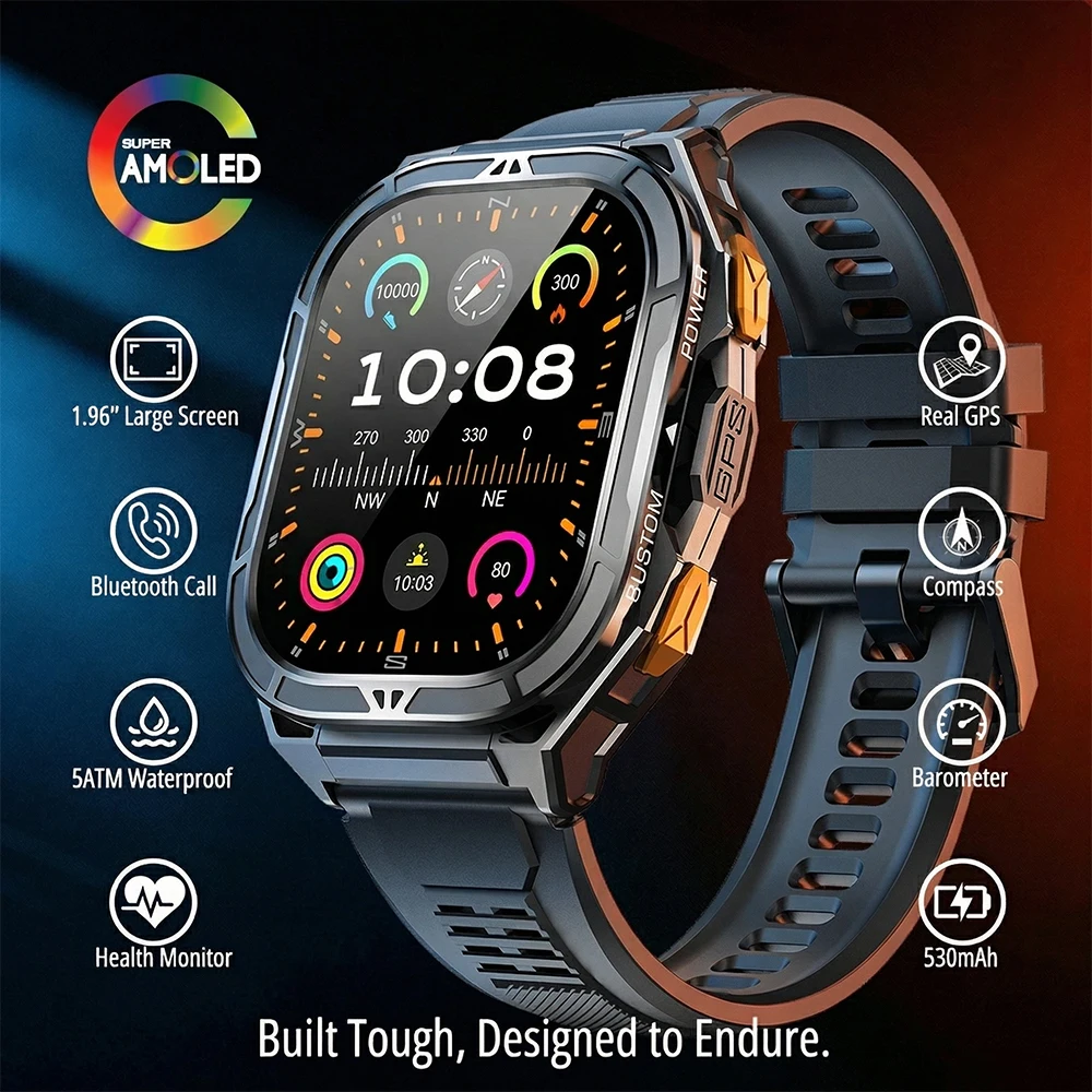 Outdoor Sport Smart Watch - Luxury AMOLED Smartwatch Real GPS 5ATM